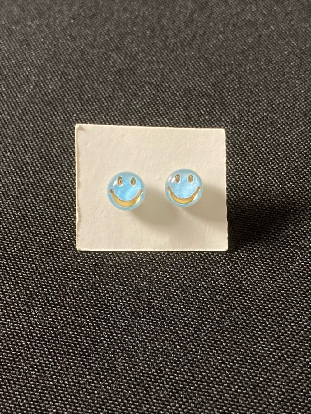 Handmade Tiny Blue Smiley Face Resin Stud Earrings